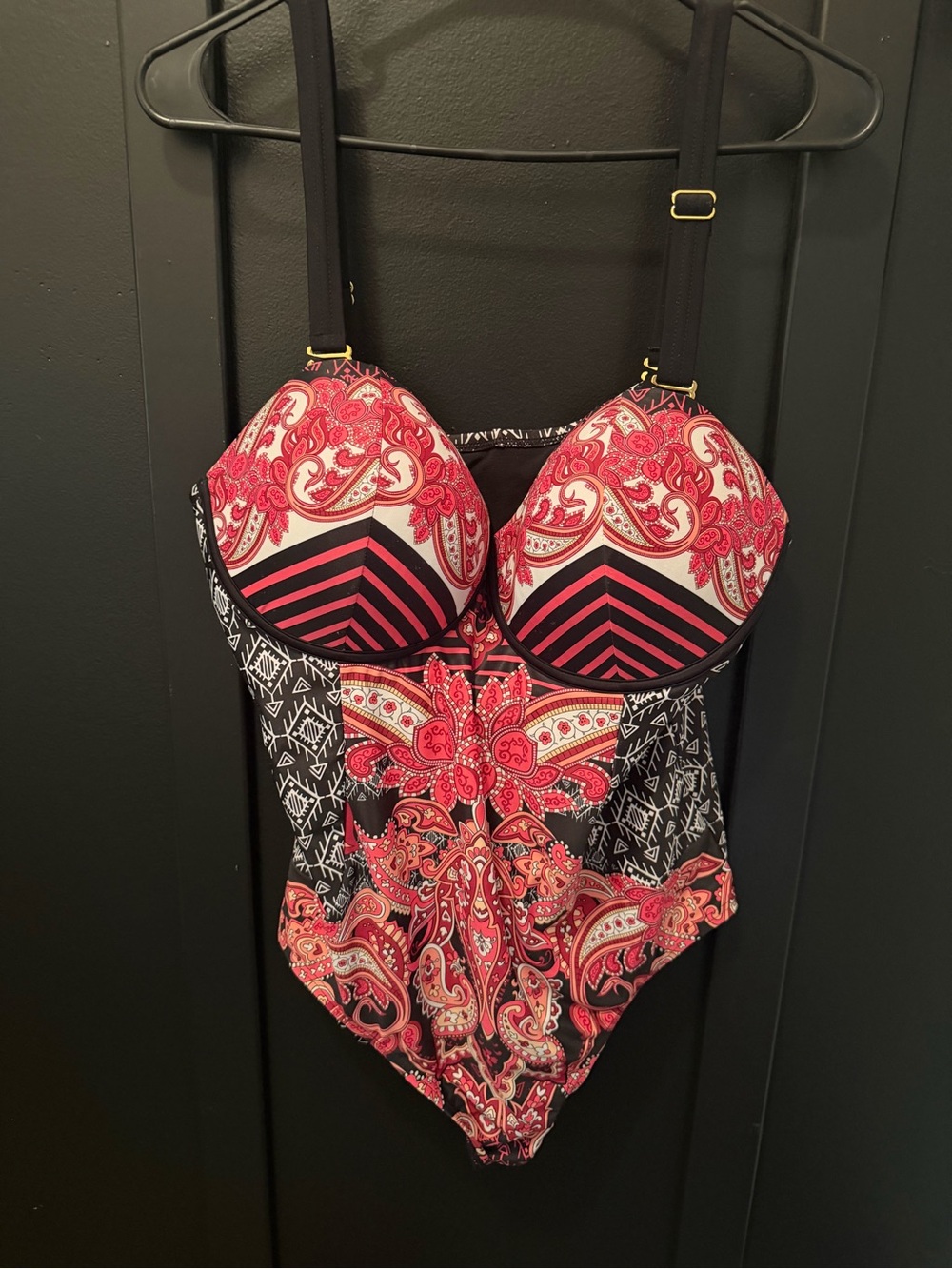 Torrid Red Paisley Print One-Piece Swimsuit with Black Accents